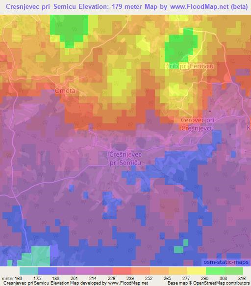 Cresnjevec pri Semicu,Slovenia Elevation Map