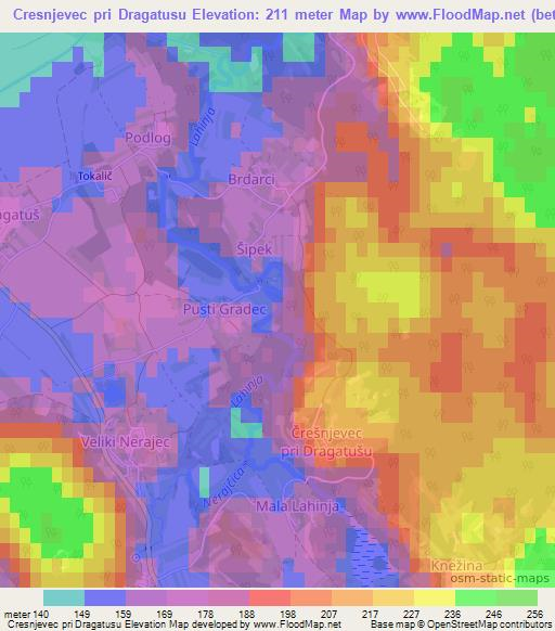 Cresnjevec pri Dragatusu,Slovenia Elevation Map