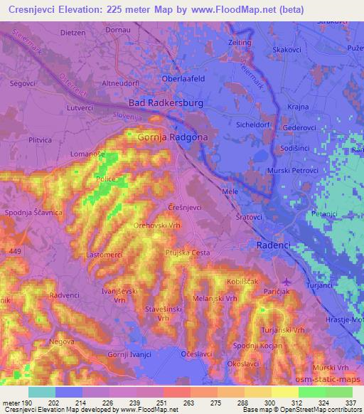 Cresnjevci,Slovenia Elevation Map