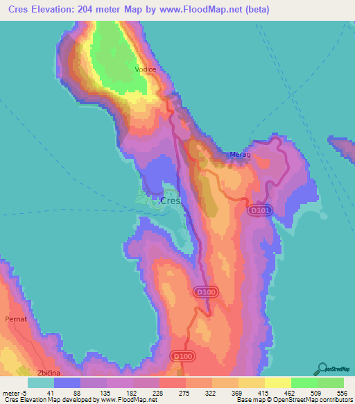 Cres,Croatia Elevation Map