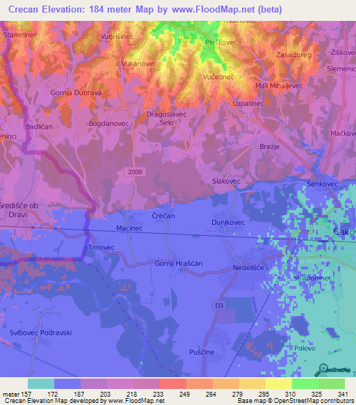 Crecan,Croatia Elevation Map