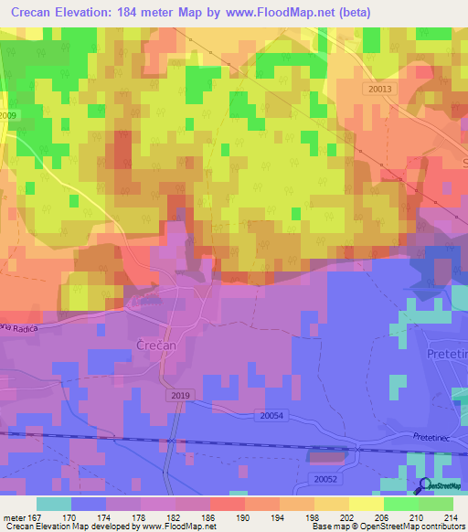 Crecan,Croatia Elevation Map