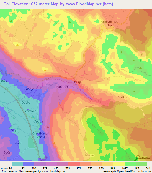 Col,Slovenia Elevation Map