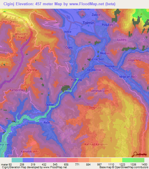 Ciginj,Slovenia Elevation Map