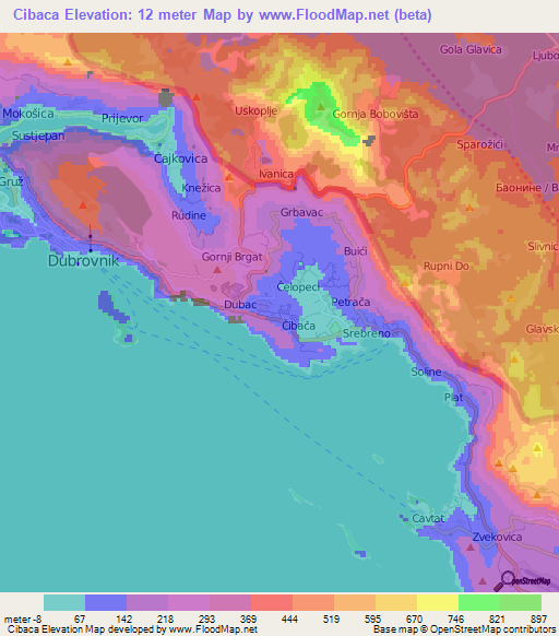 Cibaca,Croatia Elevation Map