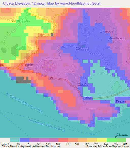 Cibaca,Croatia Elevation Map