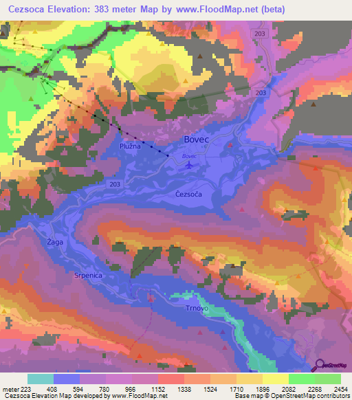 Cezsoca,Slovenia Elevation Map