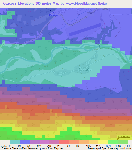 Cezsoca,Slovenia Elevation Map