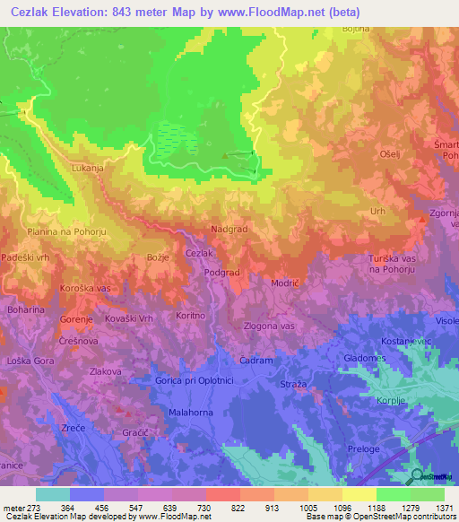 Cezlak,Slovenia Elevation Map