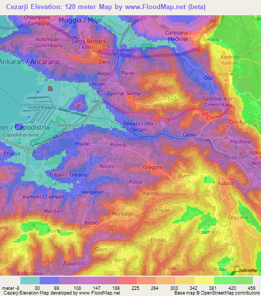 Cezarji,Slovenia Elevation Map