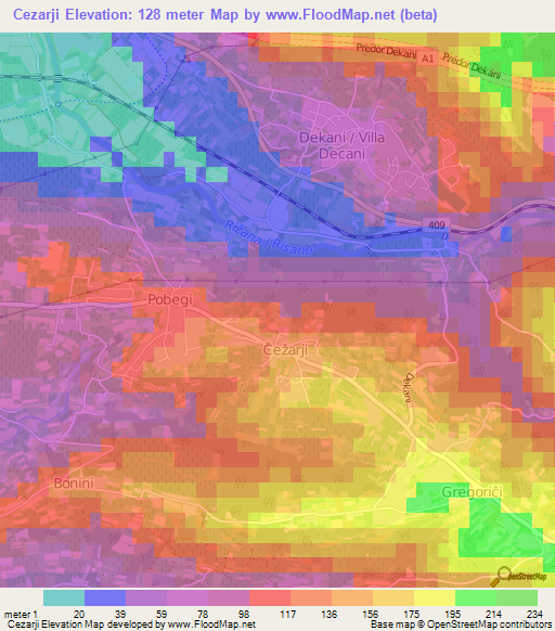 Cezarji,Slovenia Elevation Map