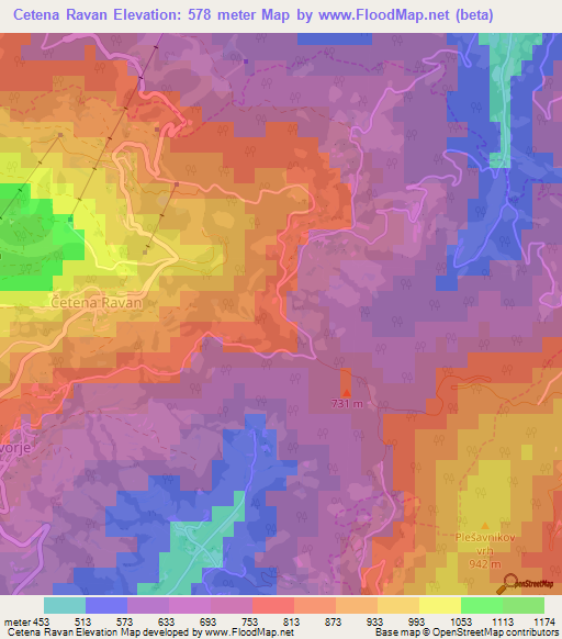 Cetena Ravan,Slovenia Elevation Map