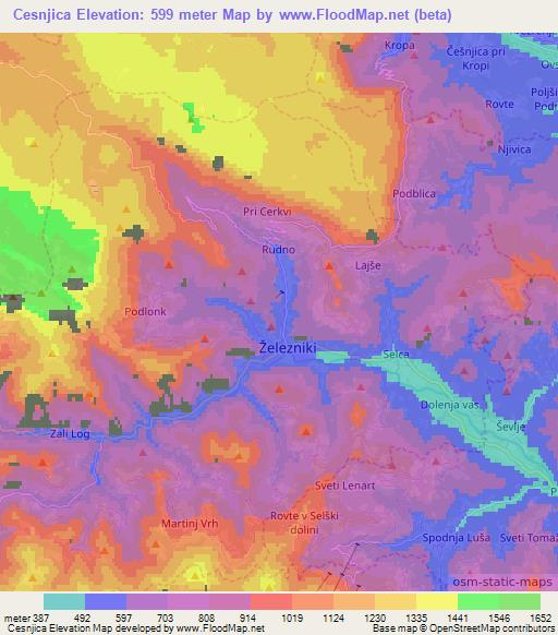 Cesnjica,Slovenia Elevation Map