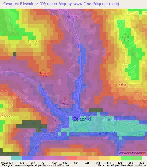 Cesnjica,Slovenia Elevation Map