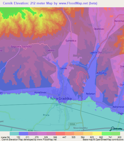Cernik,Croatia Elevation Map