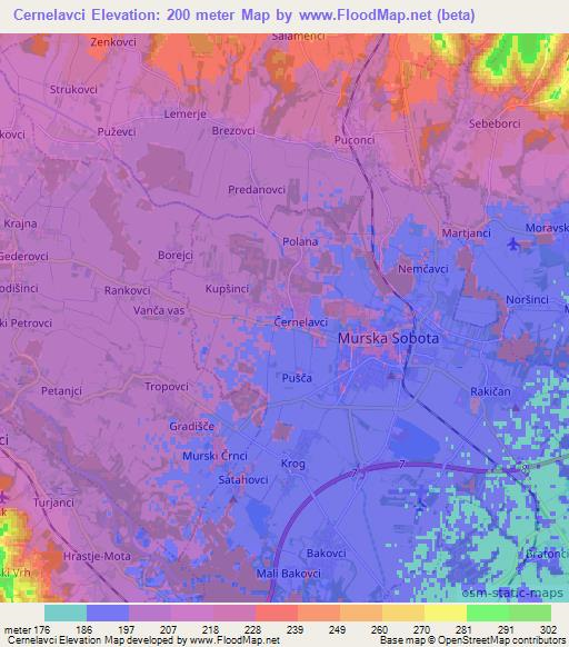 Cernelavci,Slovenia Elevation Map