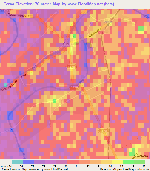 Cerna,Croatia Elevation Map