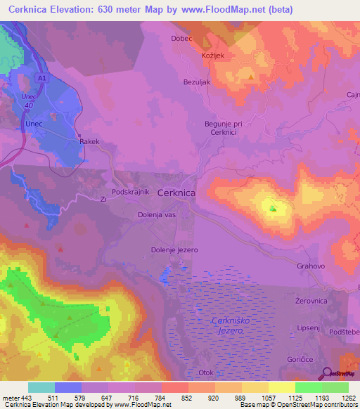 Cerknica,Slovenia Elevation Map