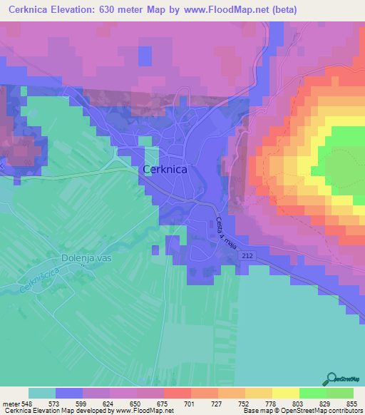 Cerknica,Slovenia Elevation Map