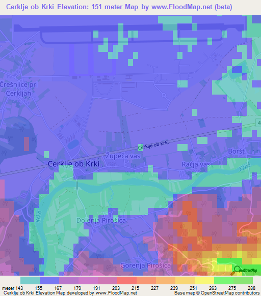 Cerklje ob Krki,Slovenia Elevation Map