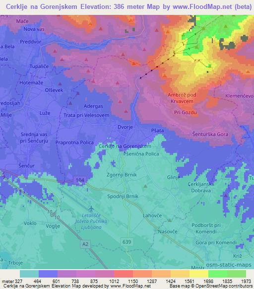 Cerklje na Gorenjskem,Slovenia Elevation Map