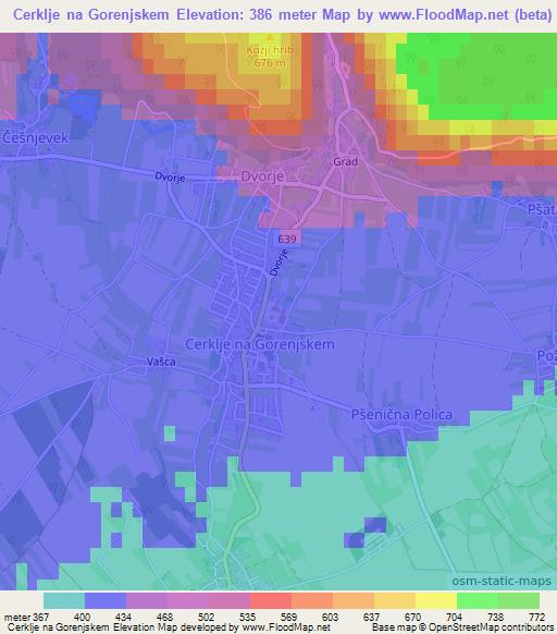 Cerklje na Gorenjskem,Slovenia Elevation Map