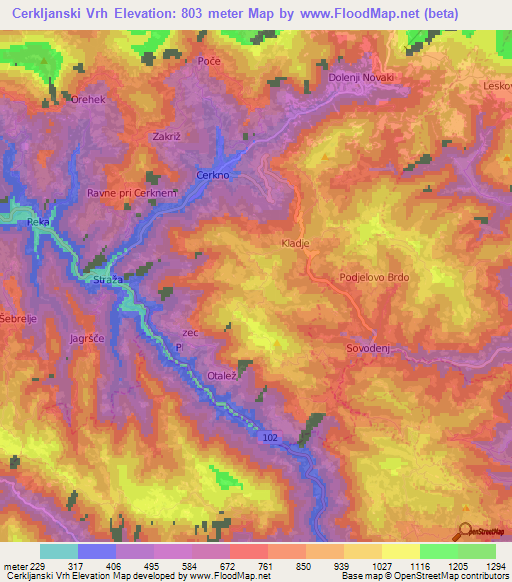 Cerkljanski Vrh,Slovenia Elevation Map