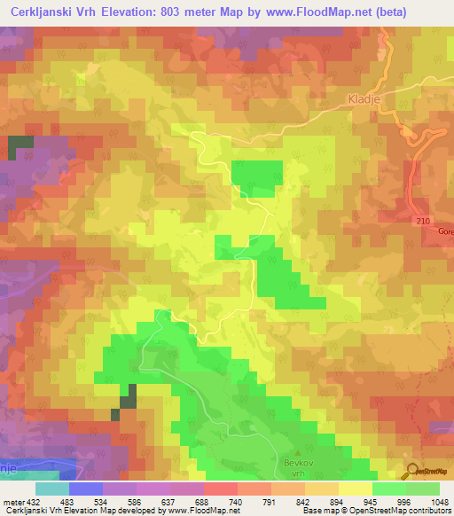 Cerkljanski Vrh,Slovenia Elevation Map