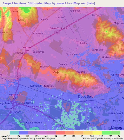 Cerje,Croatia Elevation Map