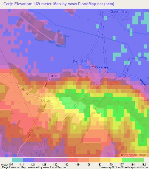 Cerje,Croatia Elevation Map