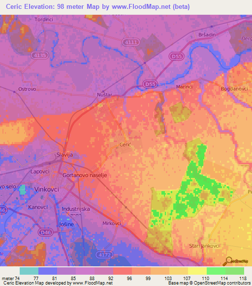 Ceric,Croatia Elevation Map