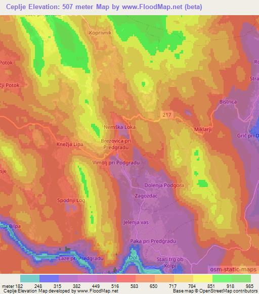 Ceplje,Slovenia Elevation Map