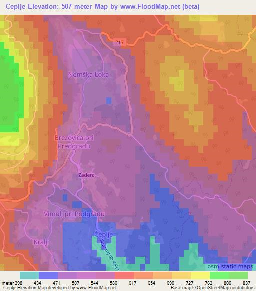 Ceplje,Slovenia Elevation Map