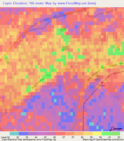 Cepin,Croatia Elevation Map