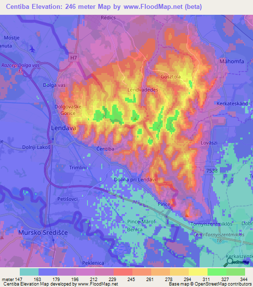 Centiba,Slovenia Elevation Map