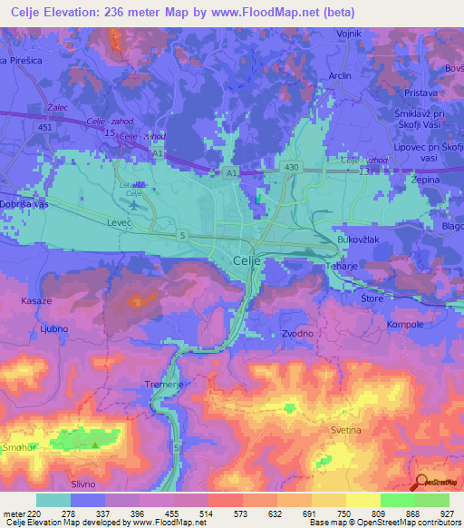 Celje,Slovenia Elevation Map