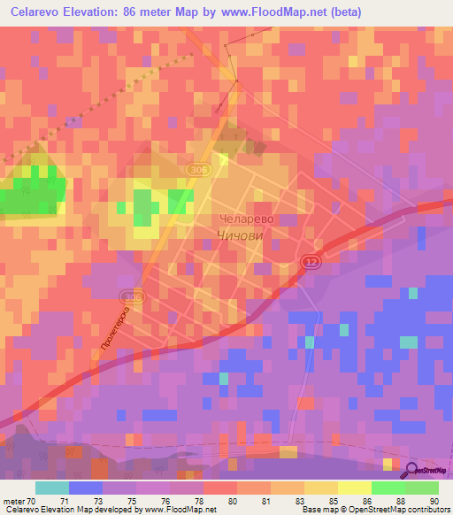 Celarevo,Serbia Elevation Map