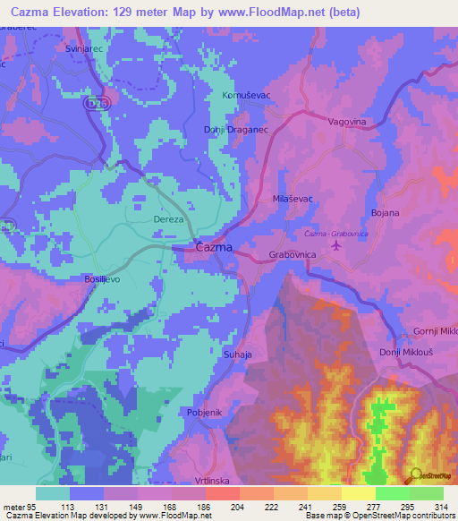 Cazma,Croatia Elevation Map