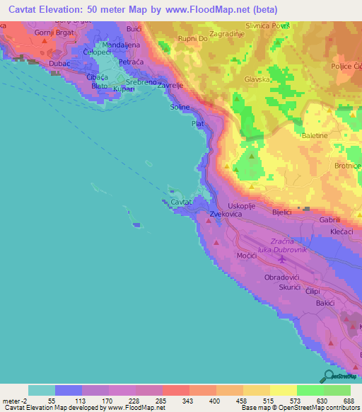 Cavtat,Croatia Elevation Map