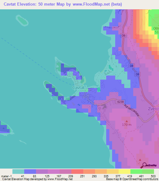 Cavtat,Croatia Elevation Map