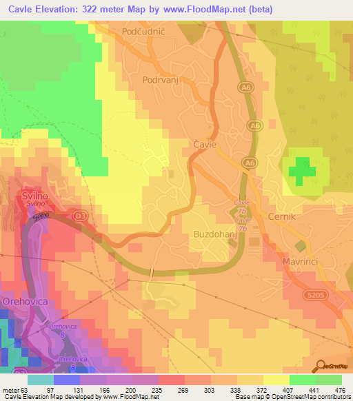 Cavle,Croatia Elevation Map