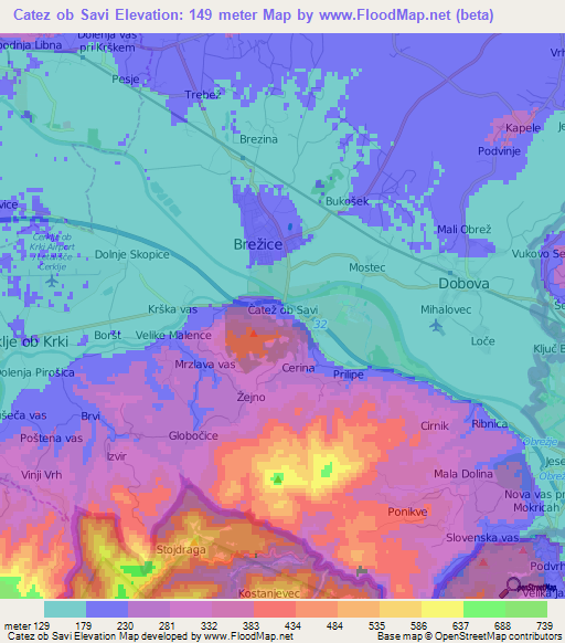 Catez ob Savi,Slovenia Elevation Map