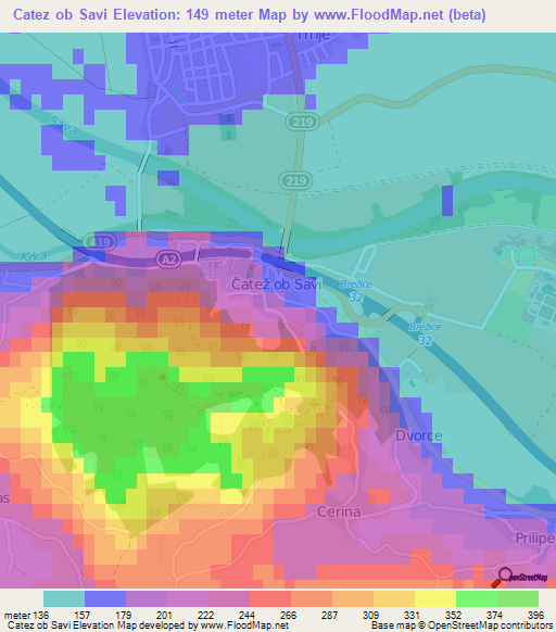 Catez ob Savi,Slovenia Elevation Map