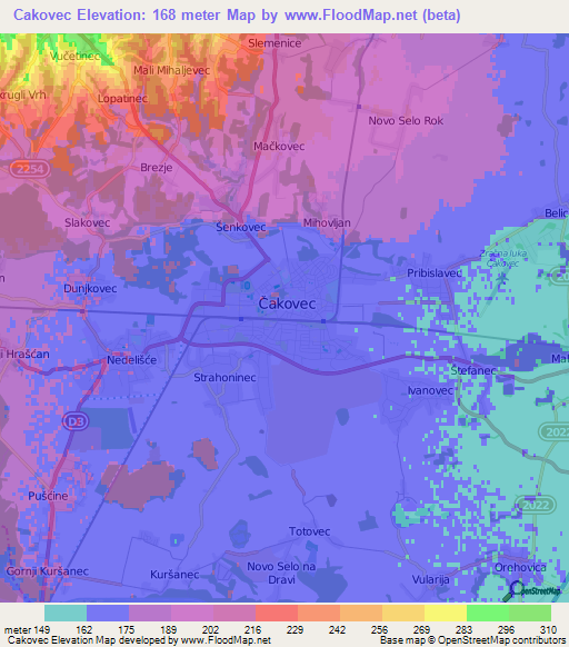 Cakovec,Croatia Elevation Map