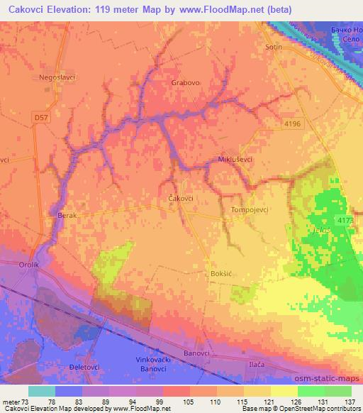 Cakovci,Croatia Elevation Map