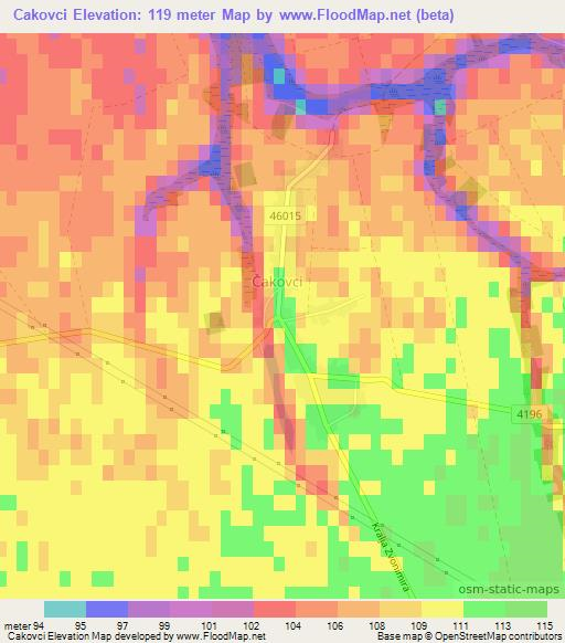 Cakovci,Croatia Elevation Map