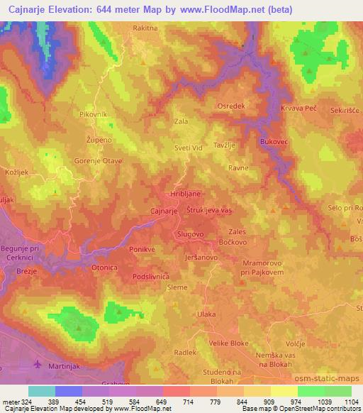 Cajnarje,Slovenia Elevation Map