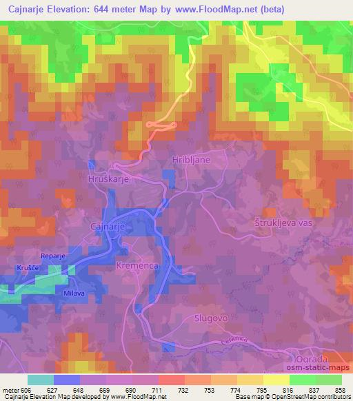 Cajnarje,Slovenia Elevation Map