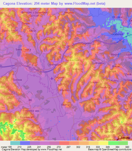 Cagona,Slovenia Elevation Map