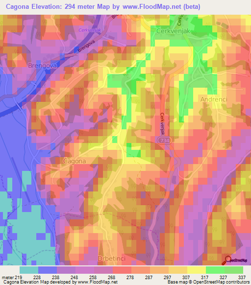 Cagona,Slovenia Elevation Map